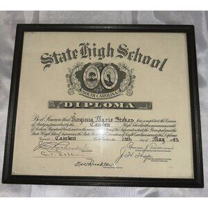 Vintage 1945 Camden High School Framed Diploma South Carolina